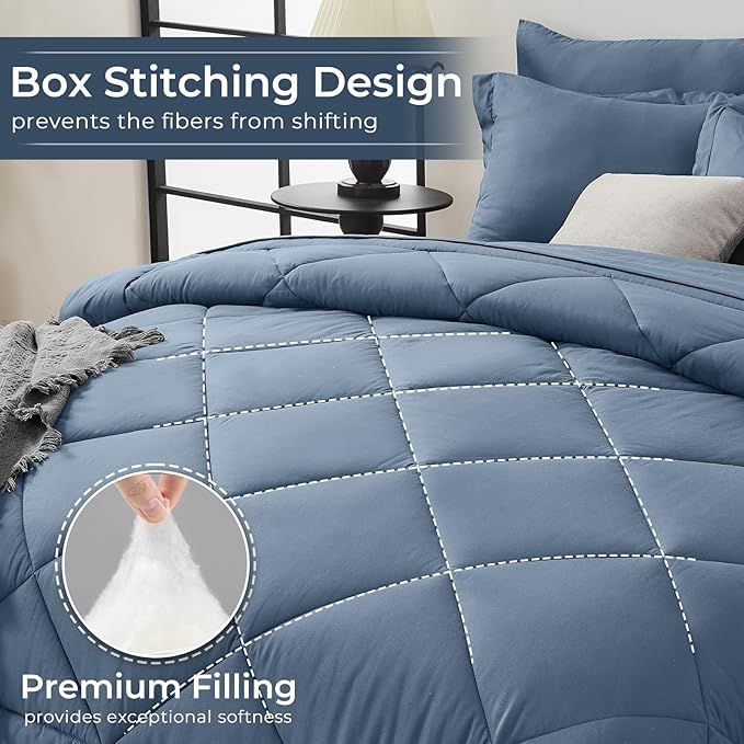 HEVUMYI Dusty Blue Queen Comforter Set - Image 4