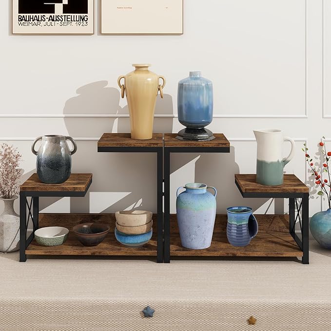 ELITEROO Desktop Shelf Organizer, 3 Tier Office Shelves, Wood Desk Organizers Storage Rack and Freestanding Display Shelf for Office, Dormitory, Home, Rustic Brown-DeskoryOffice