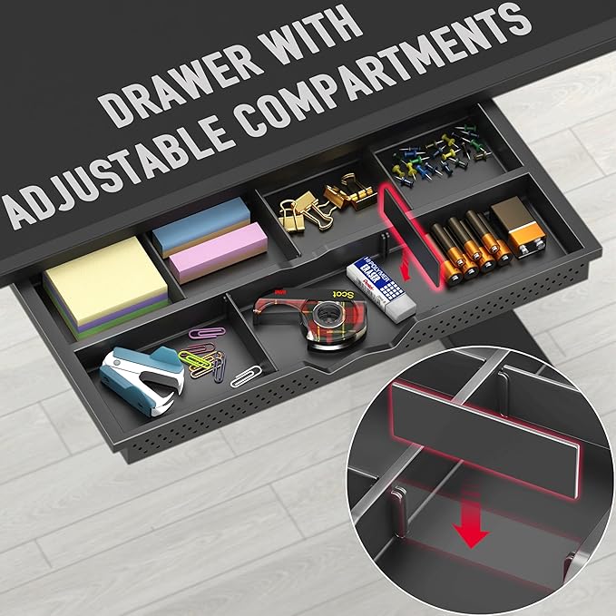 SHW 40-Inch Electric Height Adjustable Standing Desk with Drawer, Memory Preset and Cable Management Tray, Black-DeskoryOffice