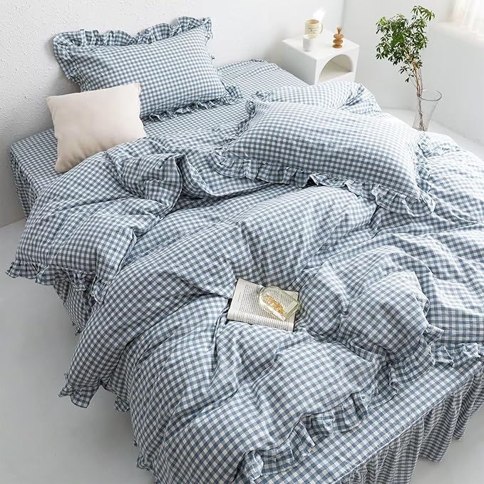 MKXI Blue and White Gingham Duvet Cover Twin XL Size, 3-Piece Bedding Set - Image 4