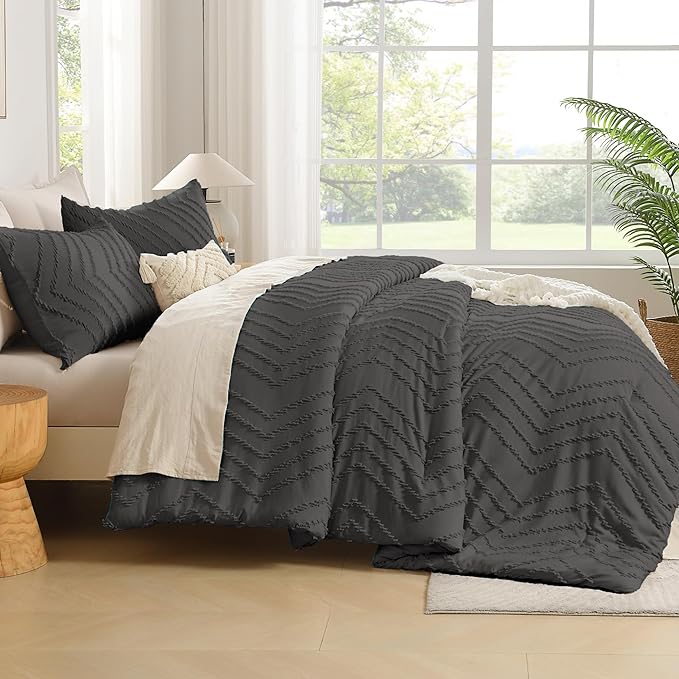 Andency Dark Grey Oversized King Comforter Set 120x98, Boho Oversize King Soft - Image 7