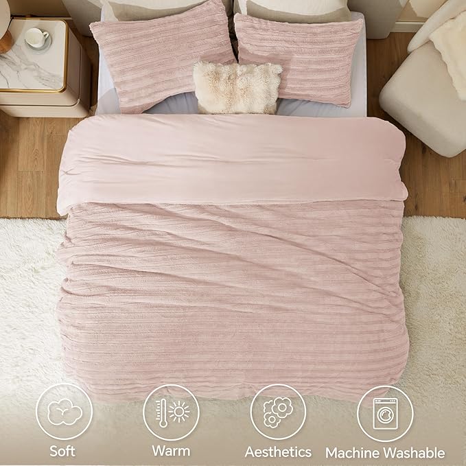 BEDELITE Fleece Twin Comforter Set -Super Soft & Warm Fluffy Pink Faux Fur - Image 2