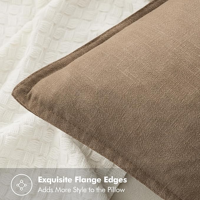 MIULEE Decorative Linen Euro Sham Pillow Covers 26x26 Khaki Boho Farmhouse - Image 2