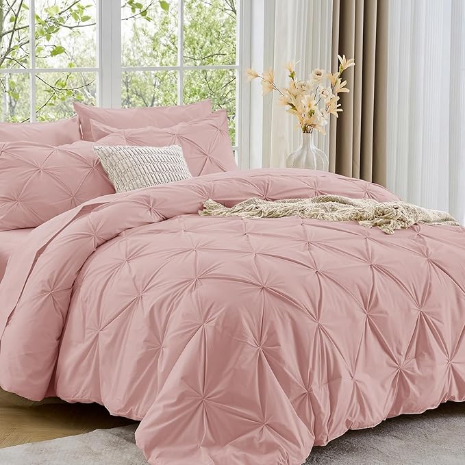 Sasttie Queen Comforter Set, 7-Piece Bed in a Bag, Pintuck Bedding Sets by SASTTIE