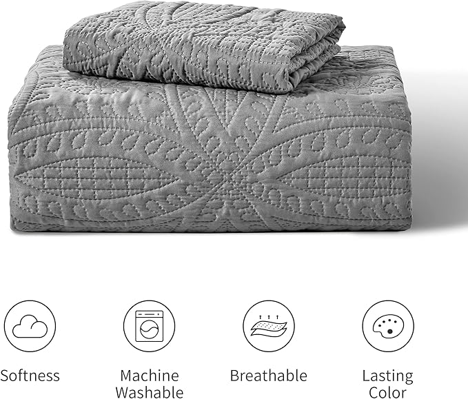 Love's cabin Twin Quilt Set Grey Bedspreads - Image 7