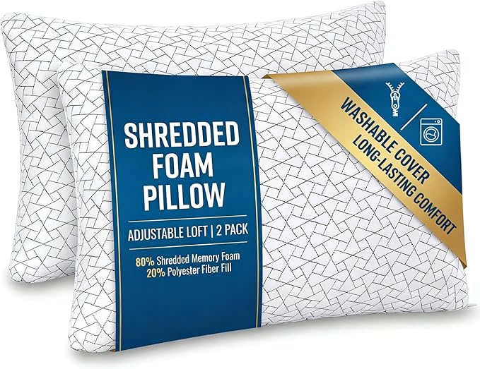 Meoflaw Adjustable Memory Foam Pillows: 2 Pack King Size Shredded Foam Bed by Meoflaw