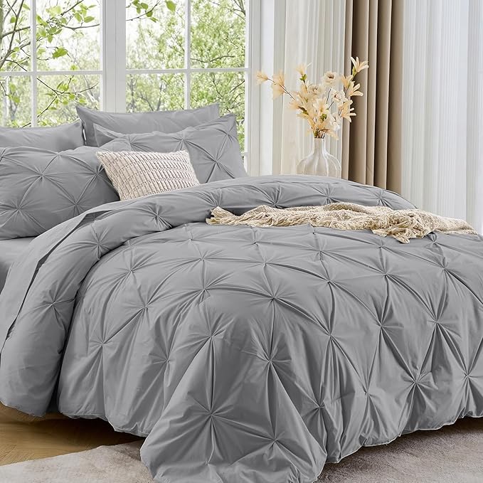 Sasttie Full Size Comforter Set, 7-Piece Bed in a Bag, Pintuck Bedding Sets by SASTTIE