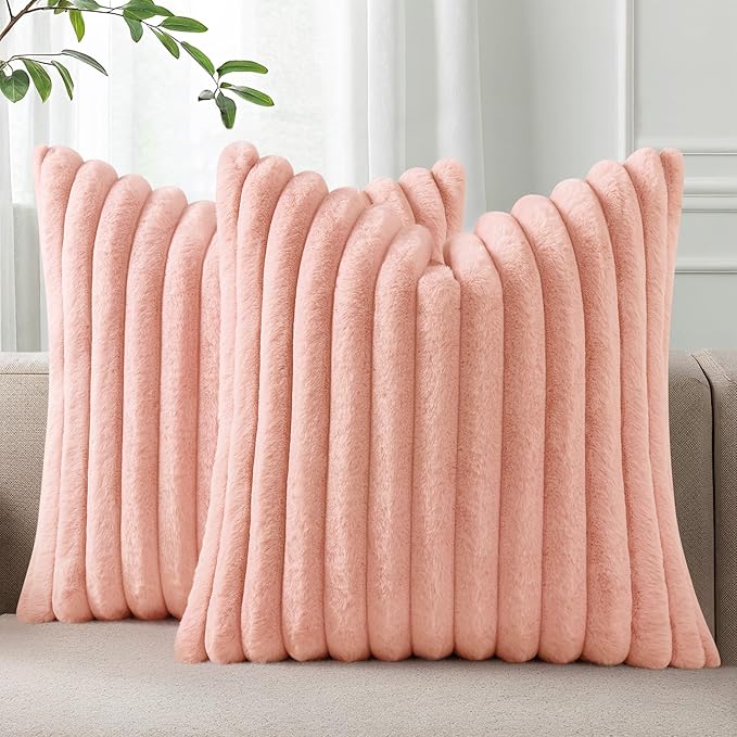 Pallene Faux Fur Plush Throw Pillow Covers 26x26 Set of 2, Luxury Soft Fluffy by PALLENE