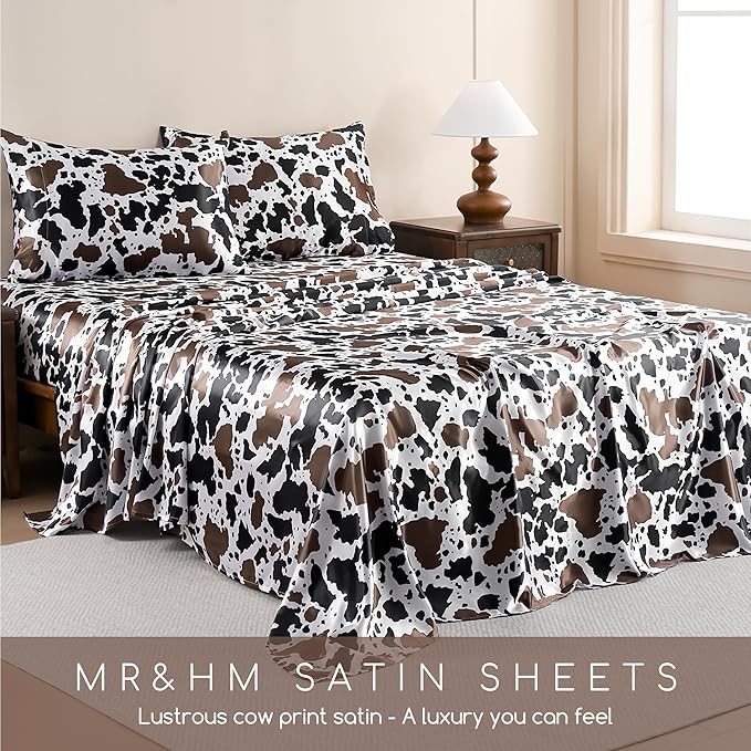 MR&HM Satin Bed Sheets with Elastic Corner Straps, Queen Size Sheets Set - Image 7