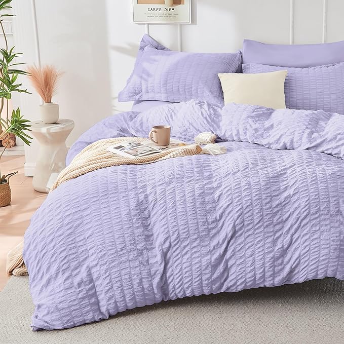HYMOKEGE Light Purple California King Comforter Set Seersucker 7 Pieces - Image 2