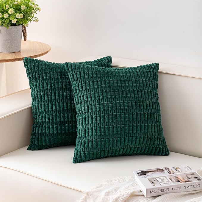 Aegero Pack of 2 Christmas Green Corduroy Decorative Throw Pillow Covers 18x18 by Unknown
