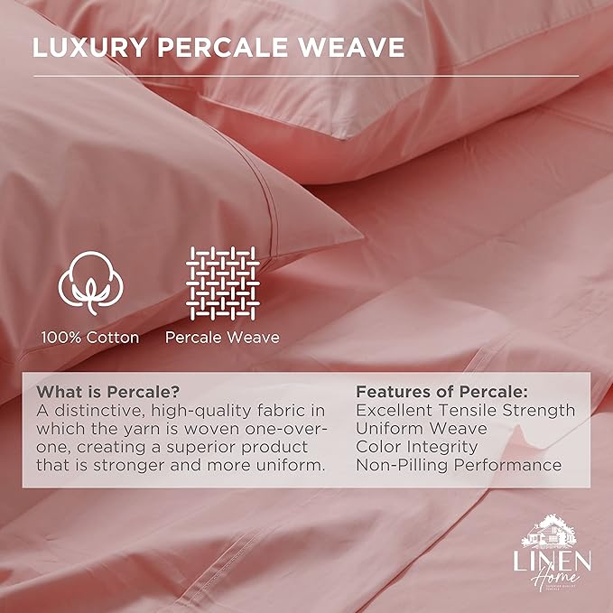 Linen Home 100% Cotton Percale 1 Flat Sheet, Full Size - Image 2
