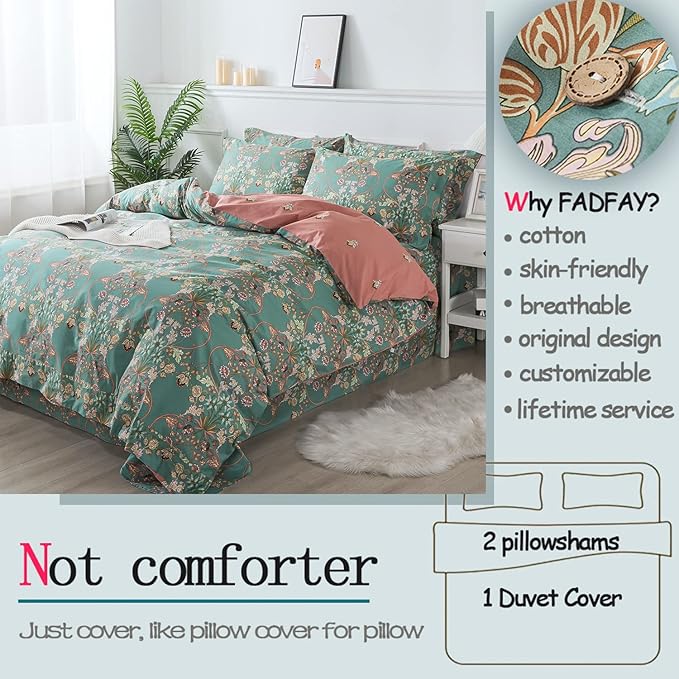 FADFAY Duvet Cover Set Floral Bedding Button Closure Full Premium 100% Cotton - Image 2