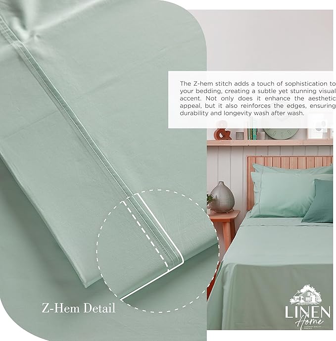 Linen Home 100% Cotton Percale Sheets Full Size, Pastel Turk, Deep Pocket - Image 3