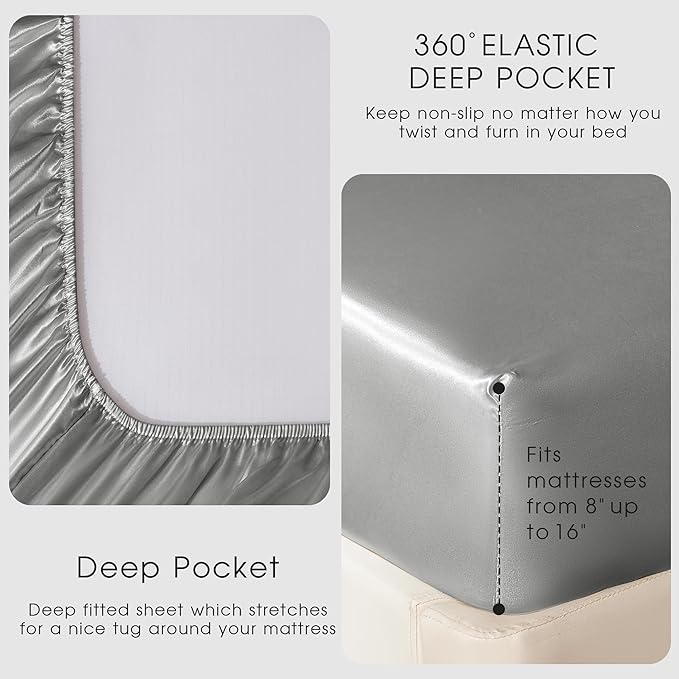 FreshCulture Satin Sheets Queen Size Bed Set- 4 Piece Luxury Soft Silky Queen - Image 4