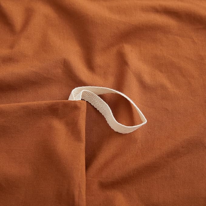 LOVQUE Burnt Orange Cotton Duvet Cover Twin Size, Linen Like Natural Bedding Set - Image 5