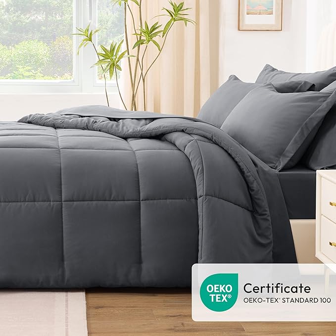 Love's cabin California King Comforter Set Soot Grey, 7 Pieces California King - Image 5