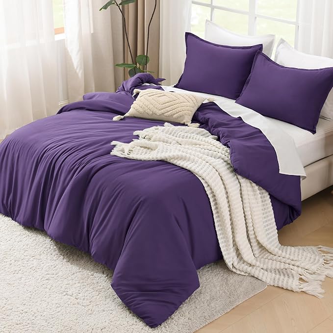 Litanika Dark Violet Purple Comforter Set Full Size, 3 Pieces Lightweight Solid - Image 4