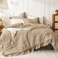 JOLLYVOGUE Twin Size Comforter Set, 2 Pieces Khaki Seersucker Lightweight by JOLLYVOGUE