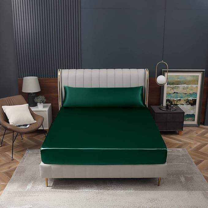 Homiest Blackish Green Satin Fitted Sheet - Image 8