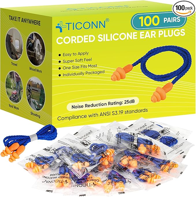 TICONN 100 Pairs Reusable Silicone Ear Plugs by TICONN