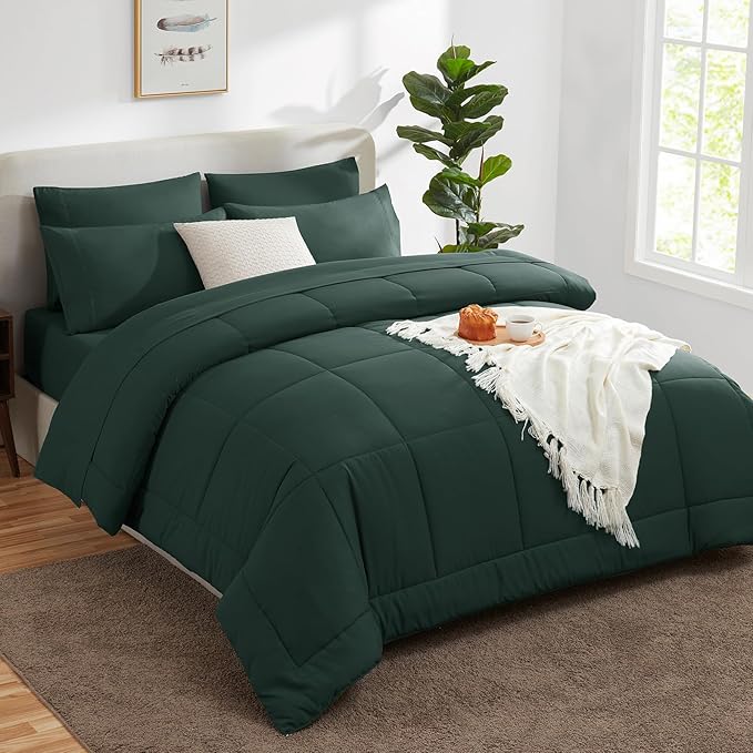 CozyLux Full Size Comforter Sets Forest Green, 7 Pieces Bed in a Bag, All - Image 8