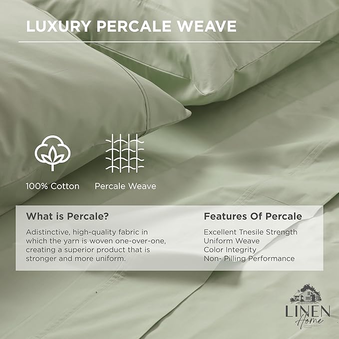 Linen Home 100% Cotton Percale 1 Flat Sheet, Queen Size - Image 2