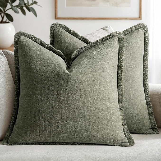 MIULEE Decorative Throw Pillow Covers Neutral Linen Fringe Throw Pillows Set of by MIULEE