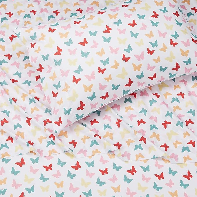 Amazon Basics Kid's Soft Easy-Wash Microfiber 3-Piece Sheet Set, Butterfly - Image 3