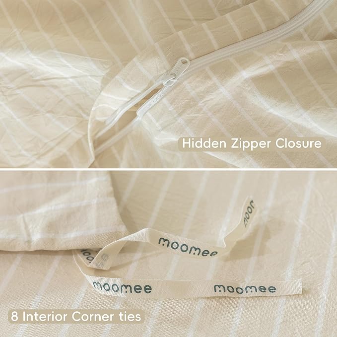 MooMee Striped Duvet Cover Set 100% Washed Cotton Linen Like Textured - Image 8