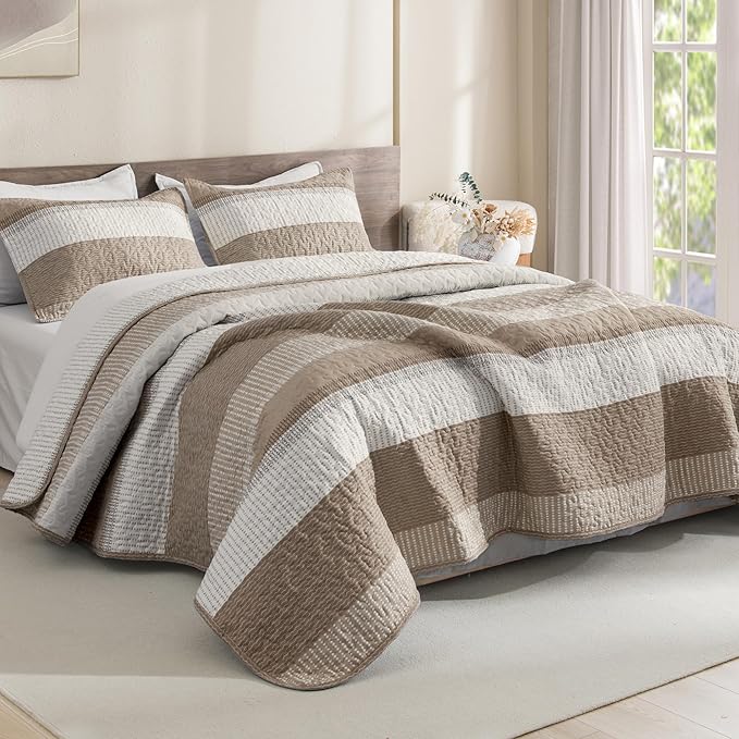 Litanika Quilt King Size Hazel, Stripe Patchwork Summer Bedspread Coverlet 3 by Litanika
