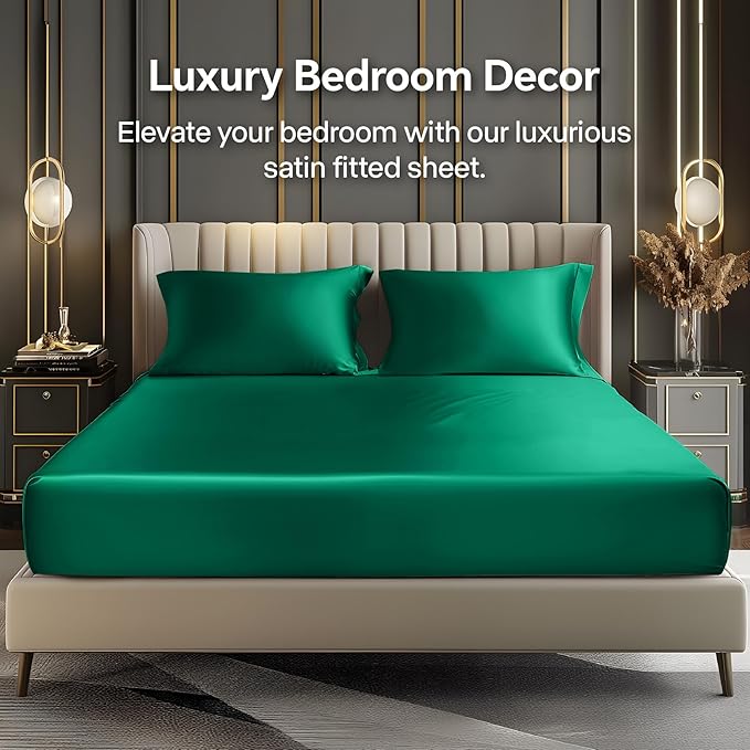 BEDELITE Satin Fitted Sheet and Pillowcases Set, Luxury Soft Similar to Silk - Image 2