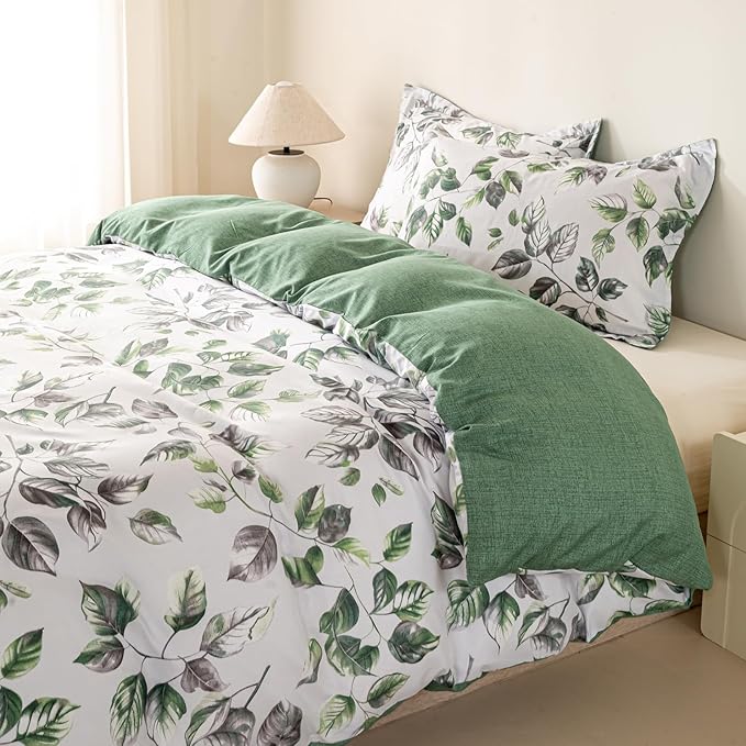 OAITE Duvet Cover Queen Size, Reversible Leaf White Duvet Cover Set - Image 2