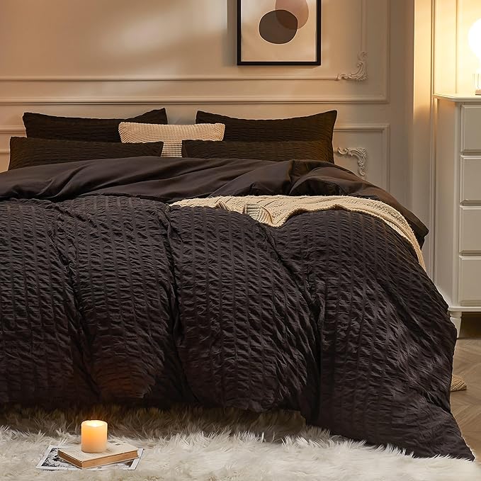 JELLYMONI Black Duvet Cover King Size, Soft Breathable Seersucker Duvet Cover by JELLYMONI