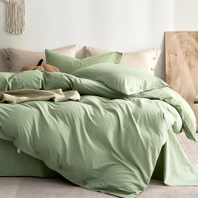 JELLYMONI 100% Washed Cotton Duvet Cover Full – Soft, Breathable Linen-Look by JELLYMONI