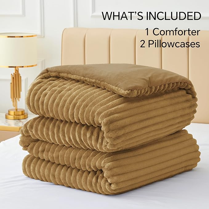 BEDELITE Fleece King Comforter Set -Super Soft & Warm Fluffy Brown Bedding - Image 7