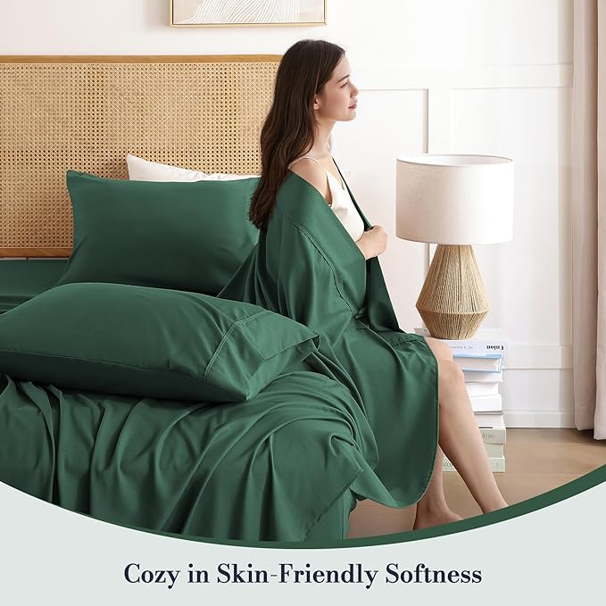 Queen Sheet Set 4 Pieces, Wrinkle Free, Oeko-Tex Certified Bedsheets，Olive Green - Image 2