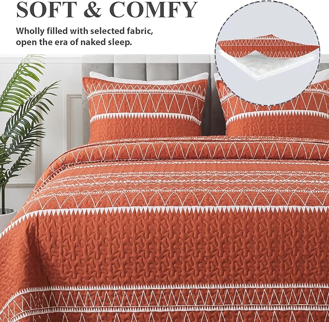 Andency Terracotta California King Quilt Set, 3 Pieces Boho Lightweight Soft - Image 3