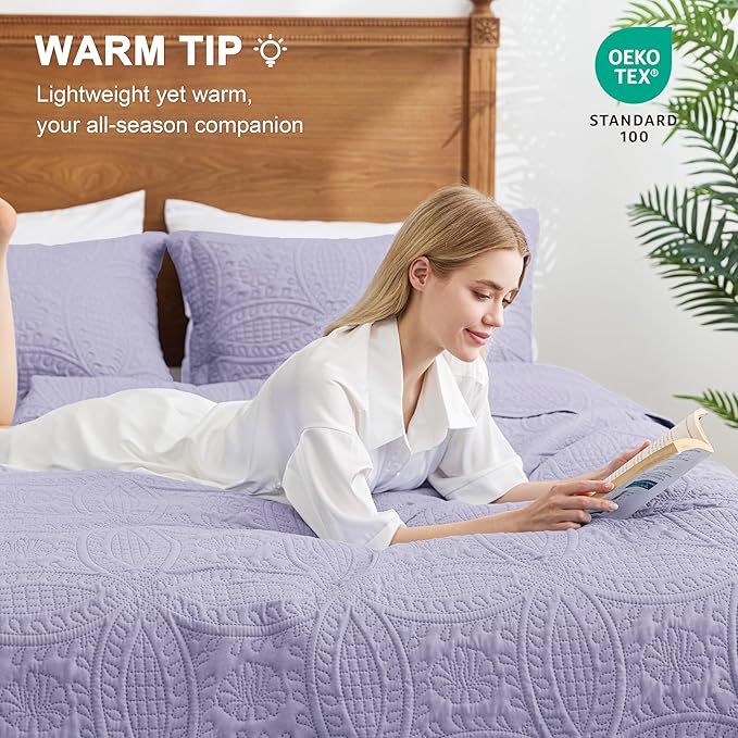 Love's cabin California King Size Quilt Bedding Set Lavender Bedspreads - Image 4