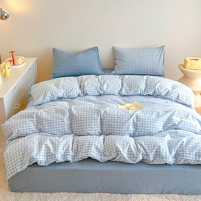 BOLINLIVING Gingham Duvet Cover Twin Size, Microfiber Bedding Set by BOLINLIVING