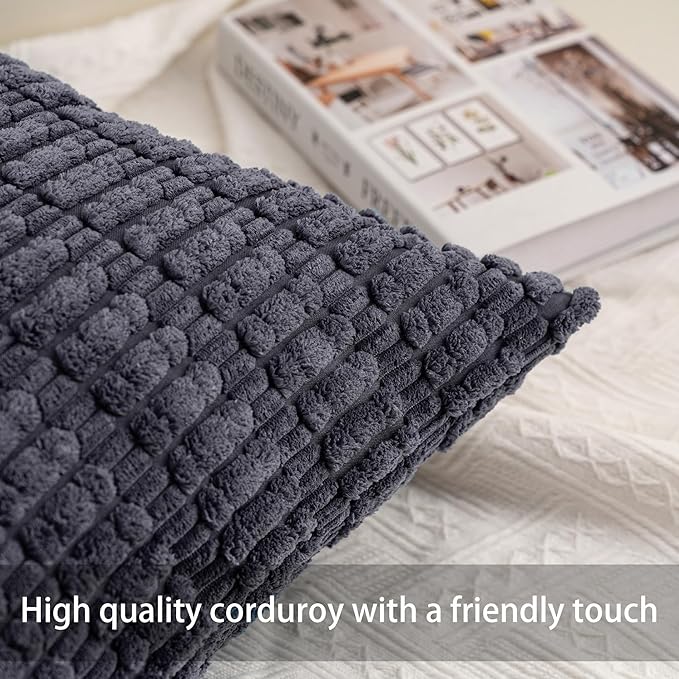 Aegero Pack of 2 Corduroy Decorative Throw Pillow Covers 26x26 InchSoft Striped - Image 2