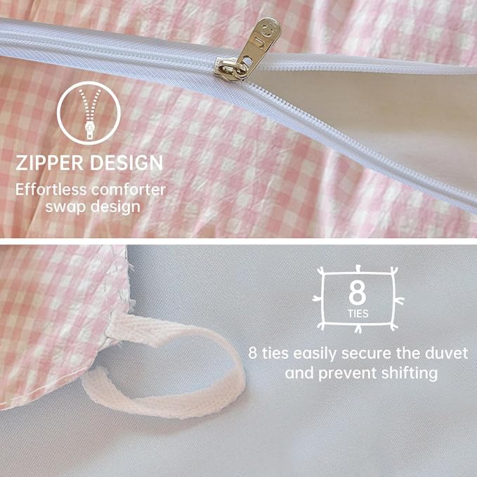 BOLINLIVING Gingham Duvet Cover Full Size, Microfiber Bedding Set - Image 6