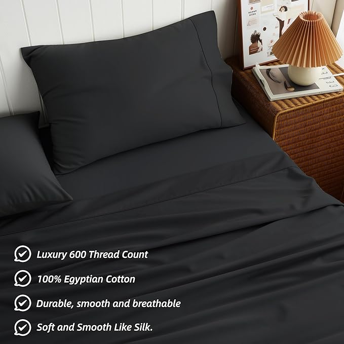 Cotton Flat Sheets Only, 600 TC 100% Cotton Flat Sheet Top Sheet Only, King - Image 2