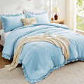 FUANNA King Size Comforter Set Light Blue, 3 Pieces Ruffle King Bedding Set by FUANNA