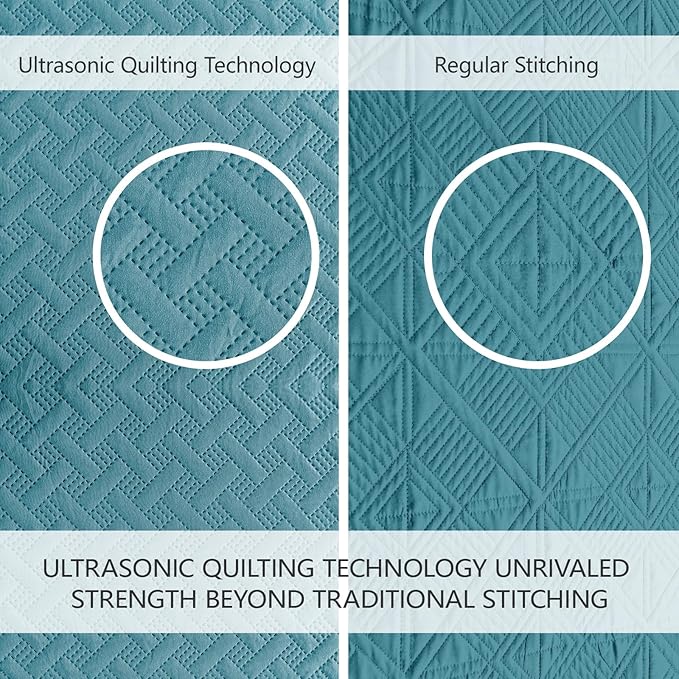 FLYMME Quilts King Size, Lightweight Teal Bedspreads, Basket Weave Pattern - Image 3