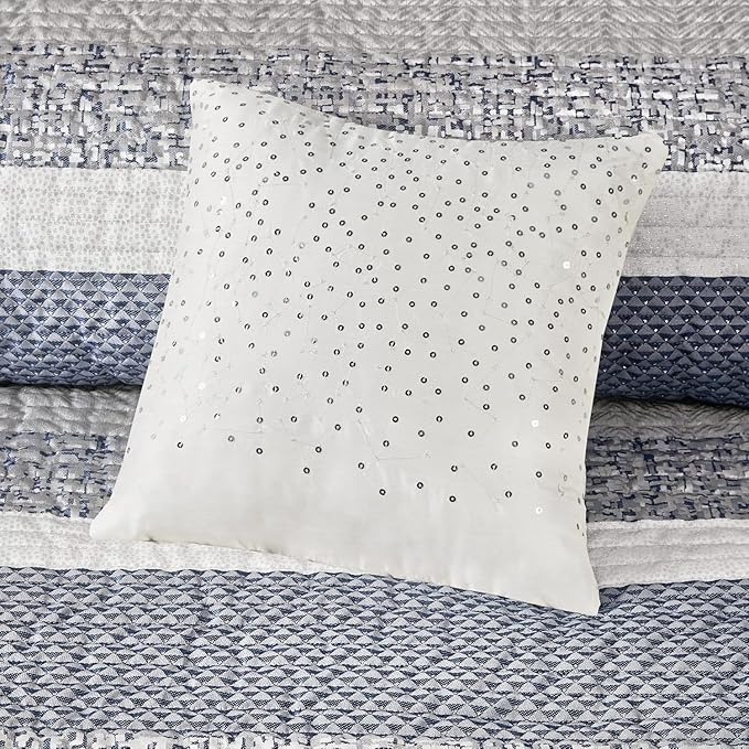 Madison Park Queen Quilt Set Lustrous Jacquard & Glitter Accent Coverlet Set - Image 17