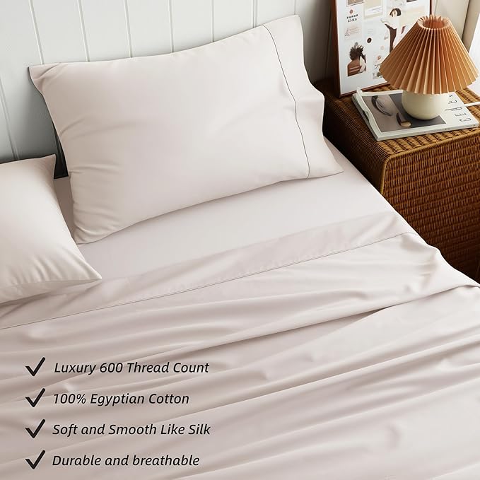 Cotton Flat Sheets Only, 600 TC 100% Cotton Flat Sheet Top Sheet Only, Cal King - Image 2