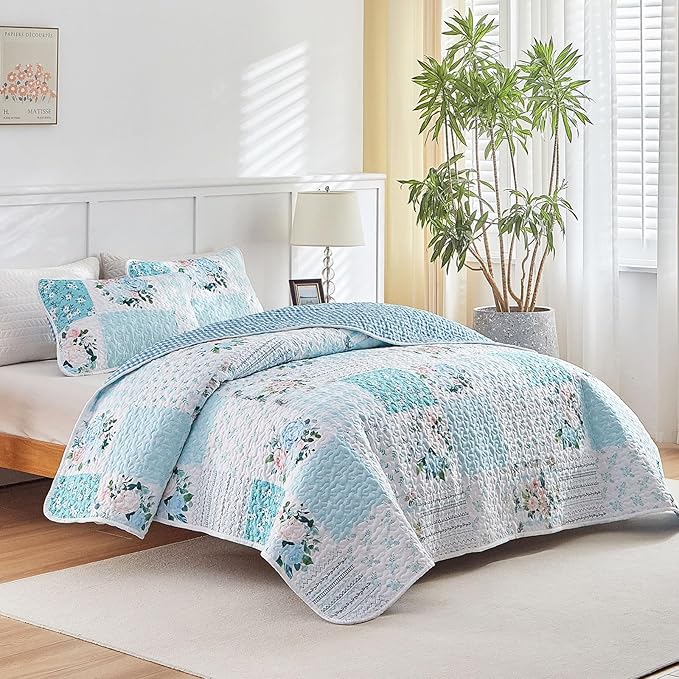 Joyreap 3 Pieces Floral Patchwork Quilt Set California King, 102x114 inches- - Image 2
