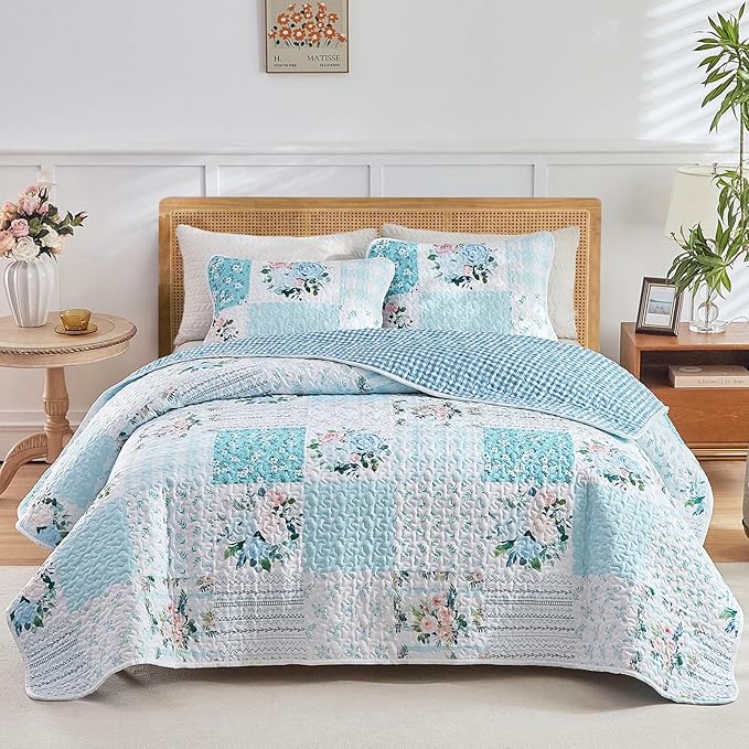 Joyreap 3 Pieces Floral Patchwork Quilt Set California King, 102x114 inches- by Joyreap