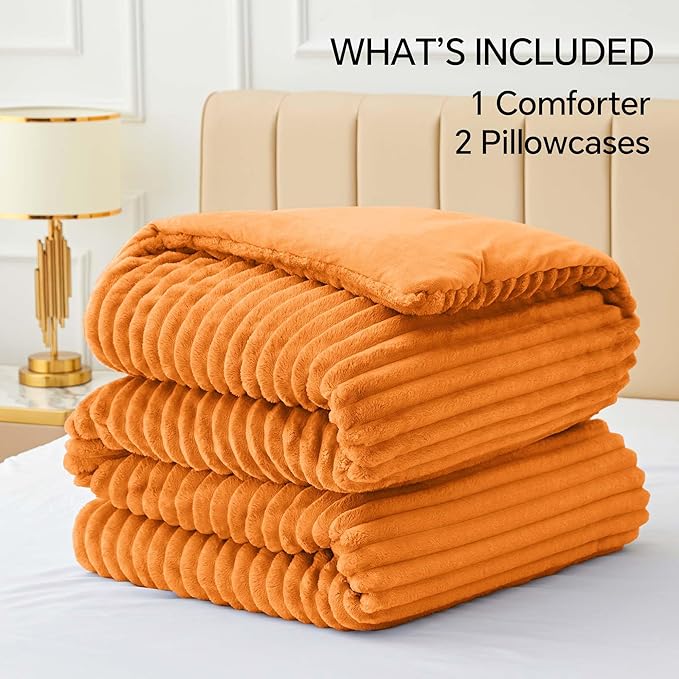 BEDELITE Fleece Queen Comforter Set -Super Soft & Warm Fluffy Burnt Orange - Image 7